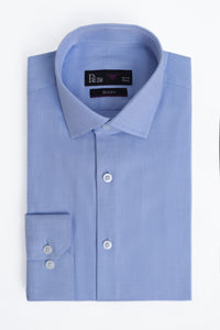 Blue Herringbone Slim Fit Dress Shirt