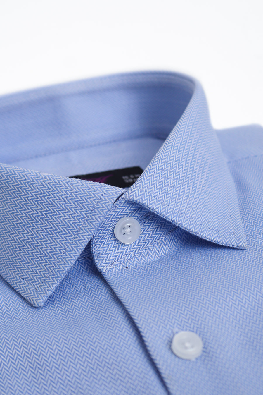 Blue Herringbone Slim Fit Dress Shirt