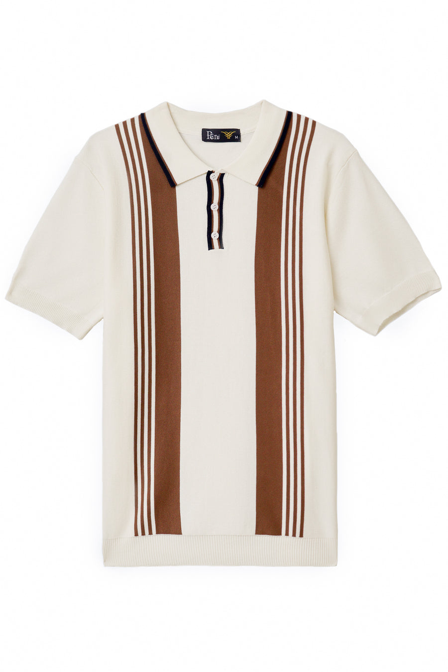 Brown & Beige Stripe Knitted Polo
