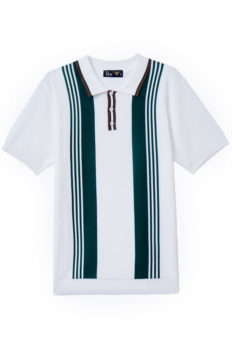 White & Olive Stripe Knitted Polo