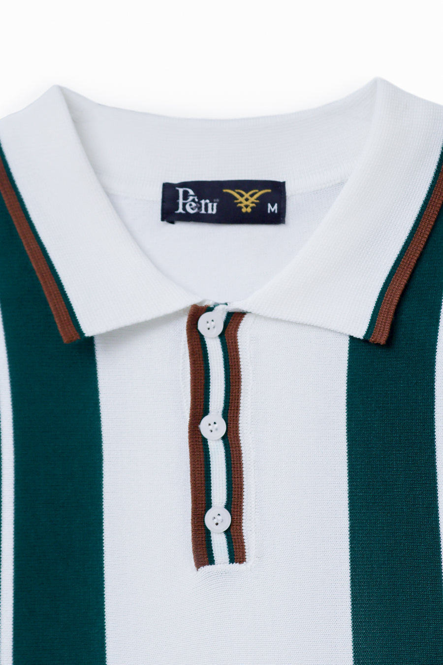 White & Olive Stripe Knitted Polo