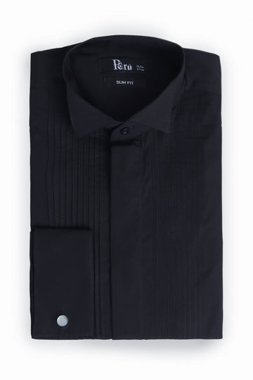 Black Double Cuff Tuxedo Dress Shirt