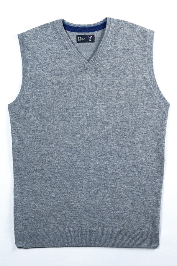 100% Lambs Wool V Neck Sweater - Grey