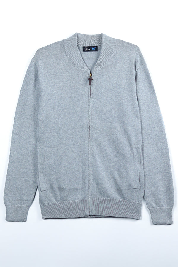 Light Grey Full Zipper Sweater