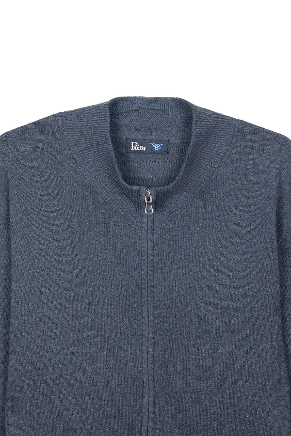 Classic Full Zip Mock Neck Sweater - Dark Grey
