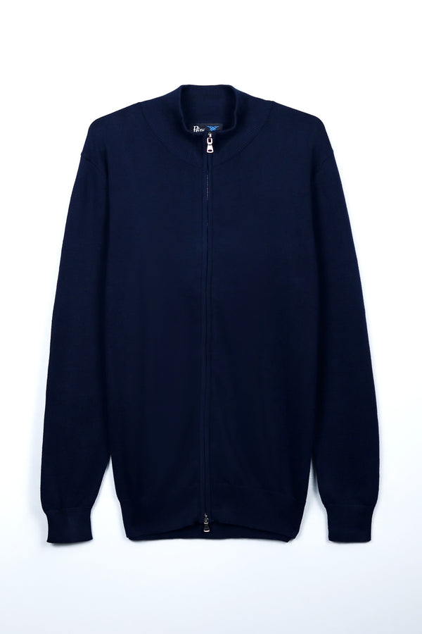 Classic Full Zip Mock Neck Sweater - Blue