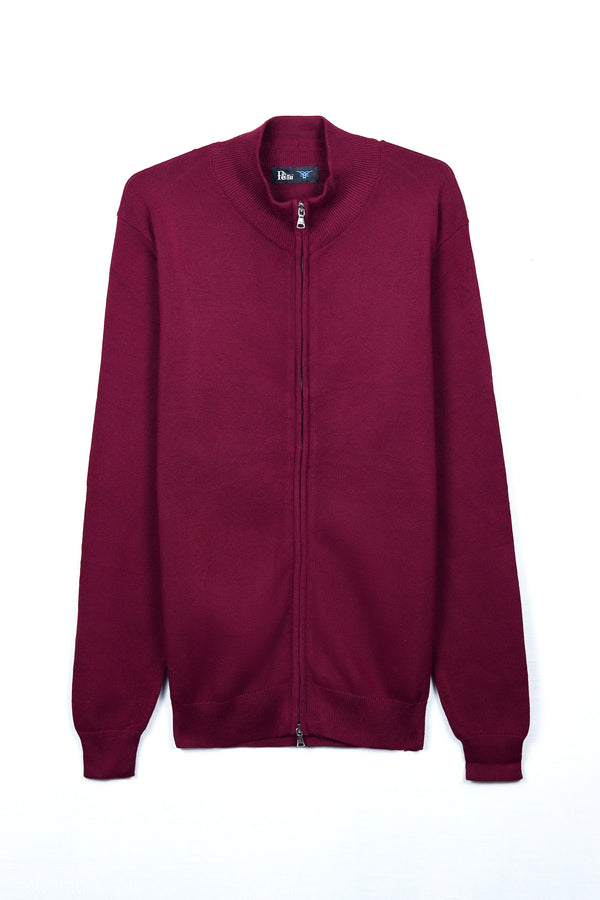 Classic Full Zip Mock Neck Sweater - Maroon