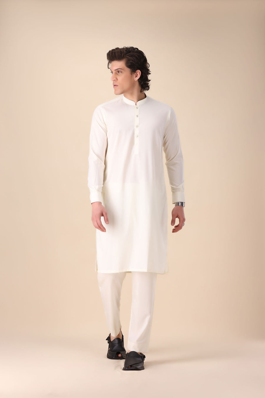 Off White Slim Fit Shalwar Kameez