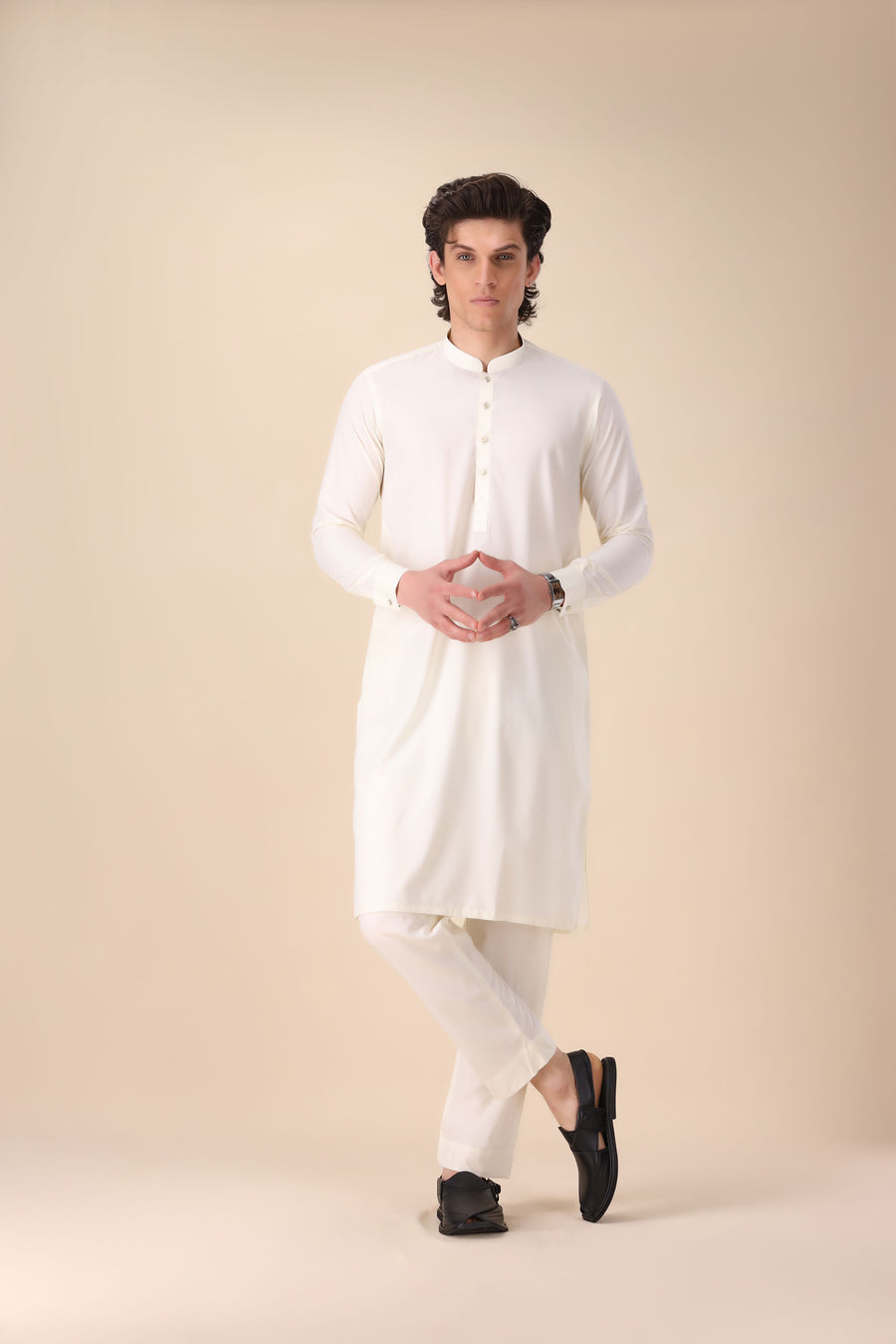 Off White Slim Fit Shalwar Kameez