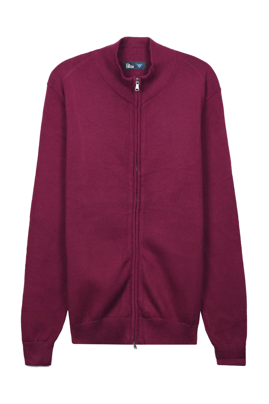 Classic Full Zip Mock Neck Sweater - Maroon