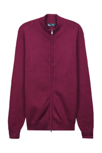 Classic Full Zip Mock Neck Sweater - Maroon