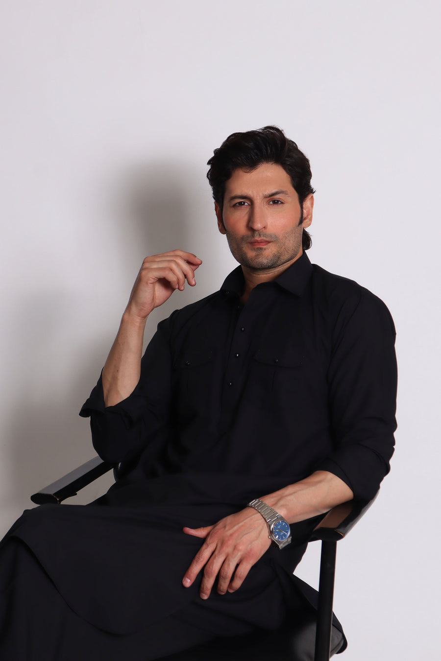 Regal Black Double Pocket Shalwar Kameez