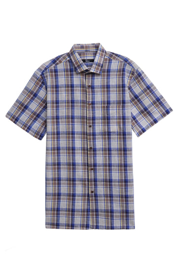 Blue & Brown Cotton Linen Shirt