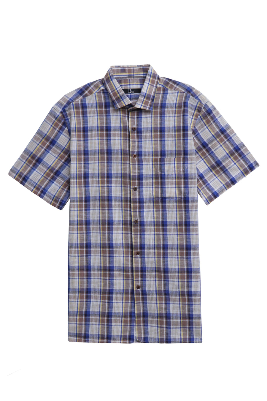 Blue & Brown Cotton Linen Shirt