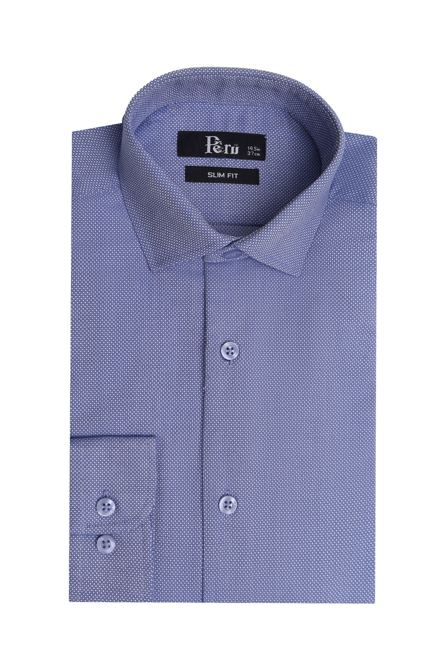 Blue Self Textured Slim Fit Dress Shirt - Made in Bangladesh
