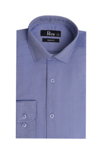 Blue Self Textured Slim Fit Dress Shirt - Made in Bangladesh
