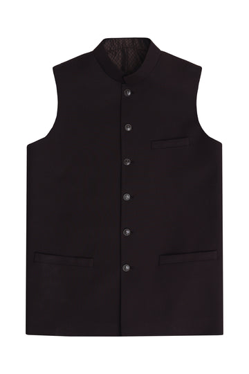 Classic Dark Brown Self Ban Collar Waistcoat