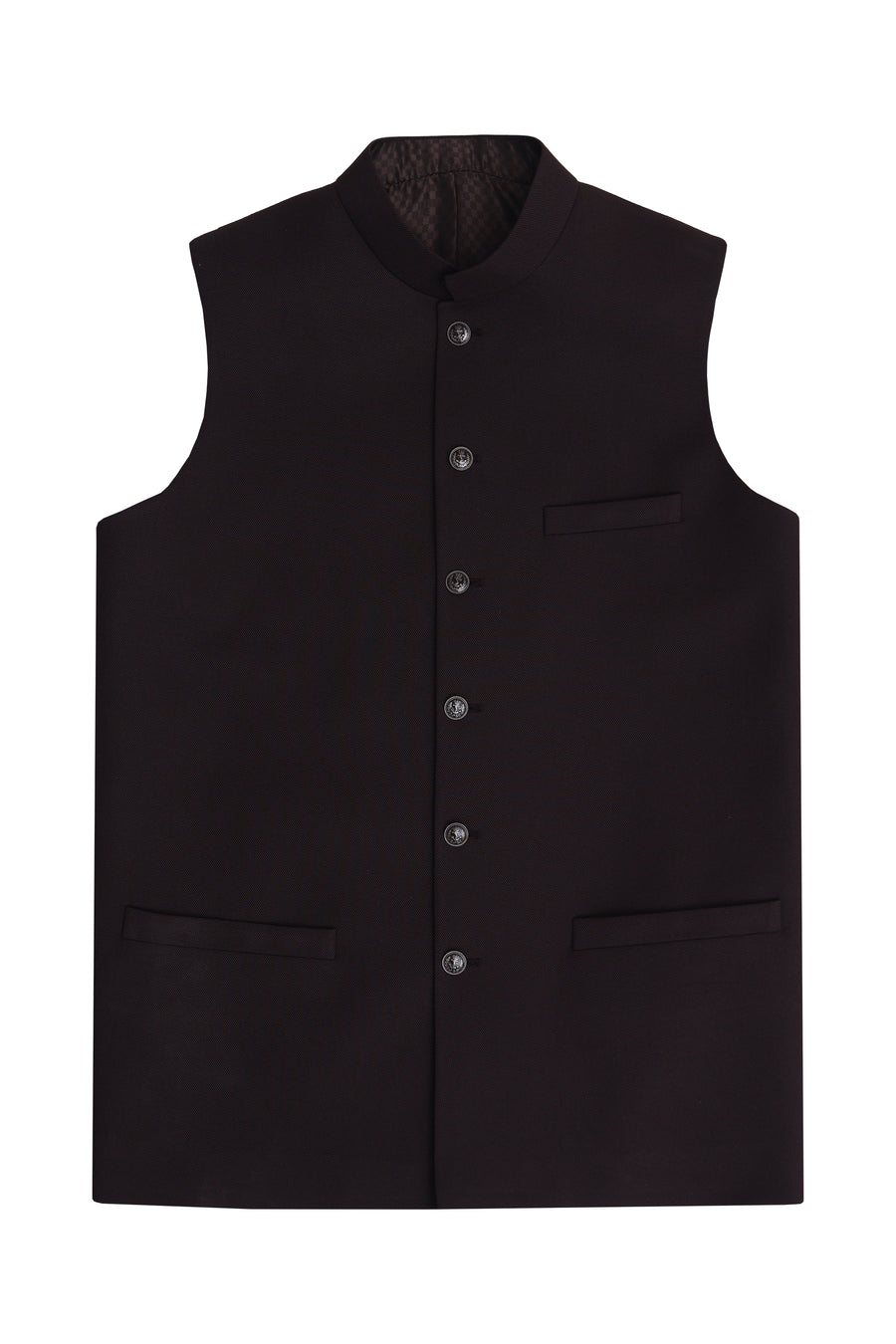 Classic Dark Brown Self Ban Collar Waistcoat