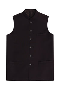Classic Dark Brown Self Ban Collar Waistcoat