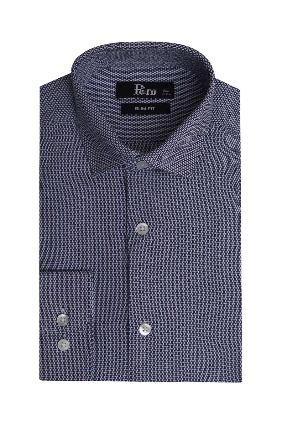 White & Blue Self Textured Slim Fit Dress Shirt - Made in Bangladesh