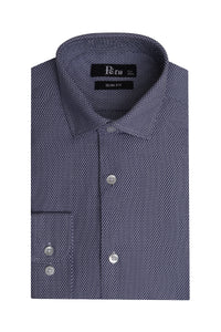 White & Blue Self Textured Slim Fit Dress Shirt - Made in Bangladesh