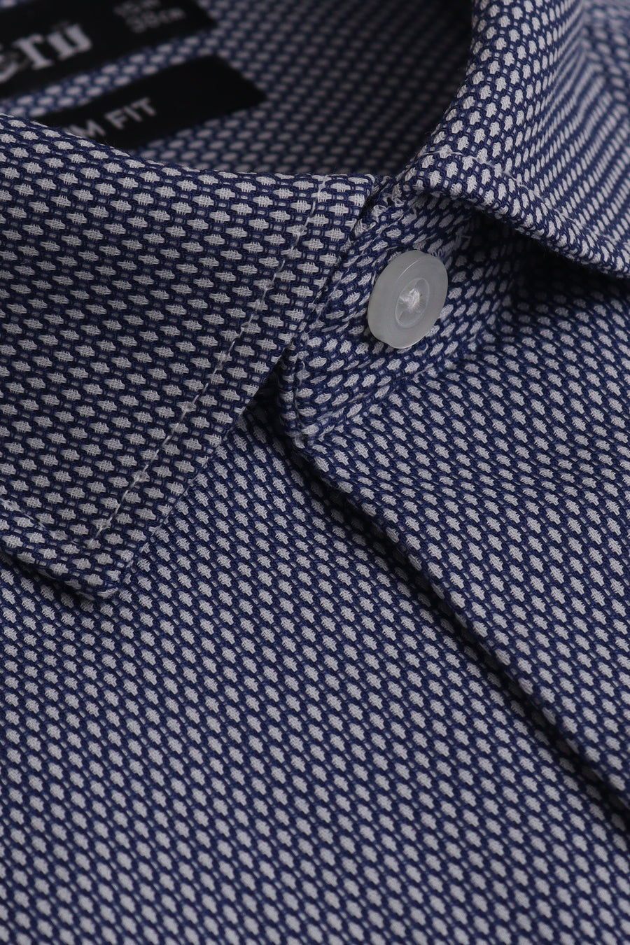 White & Blue Self Textured Slim Fit Dress Shirt - Made in Bangladesh