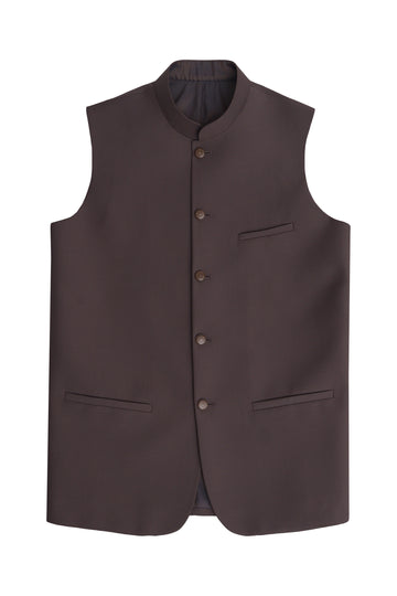 Classic Light Brown Ban Collar Waistcoat