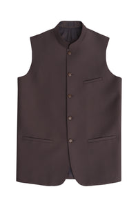 Classic Light Brown Ban Collar Waistcoat