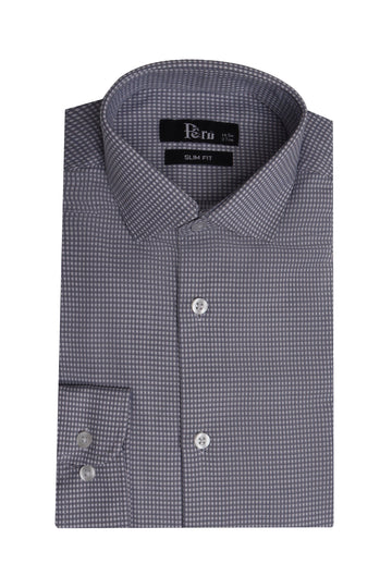 Light Grey Self Textured Slim Fit Dress Shirt - Made in Bangladesh