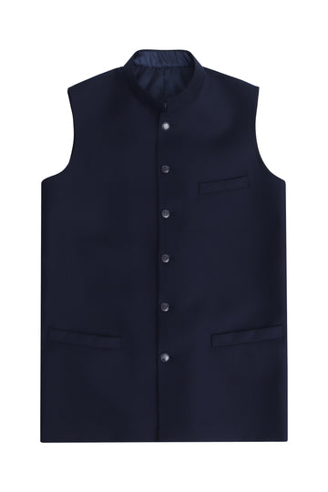 Classic Navy Ban Collar Waistcoat