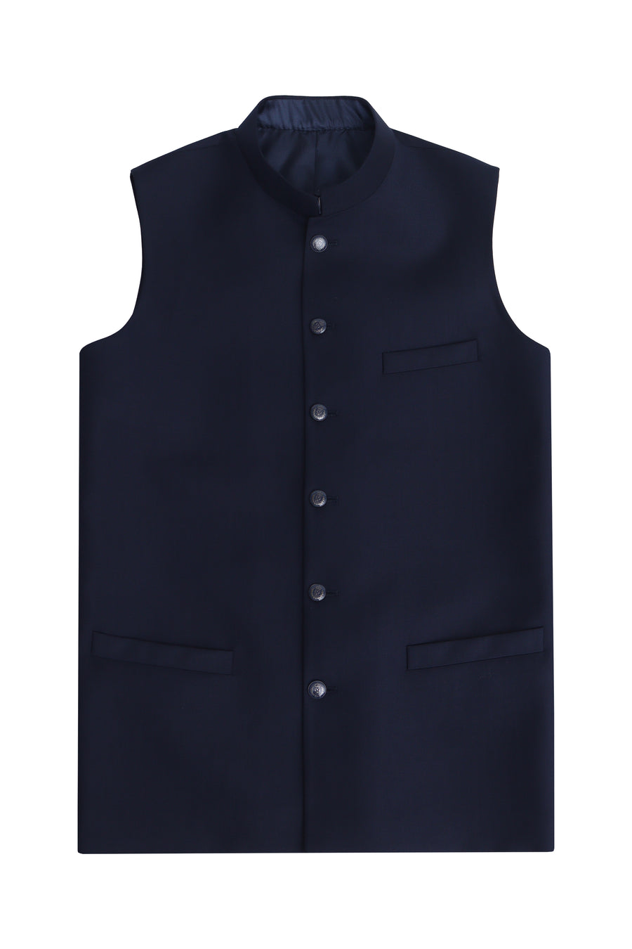 Classic Navy Ban Collar Waistcoat