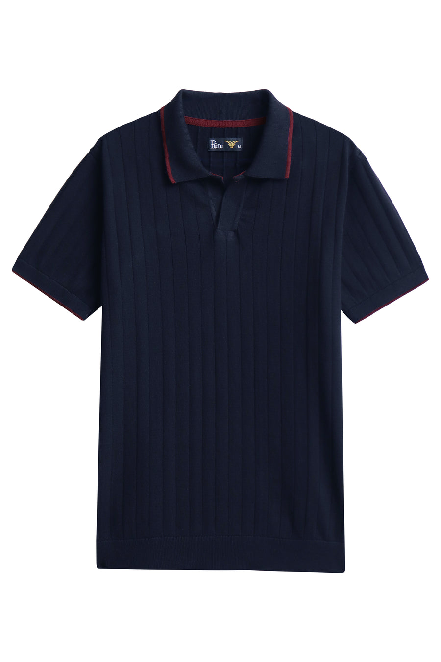 Navy Drop Needle Knitted Polo