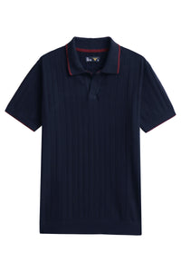 Navy Drop Needle Knitted Polo