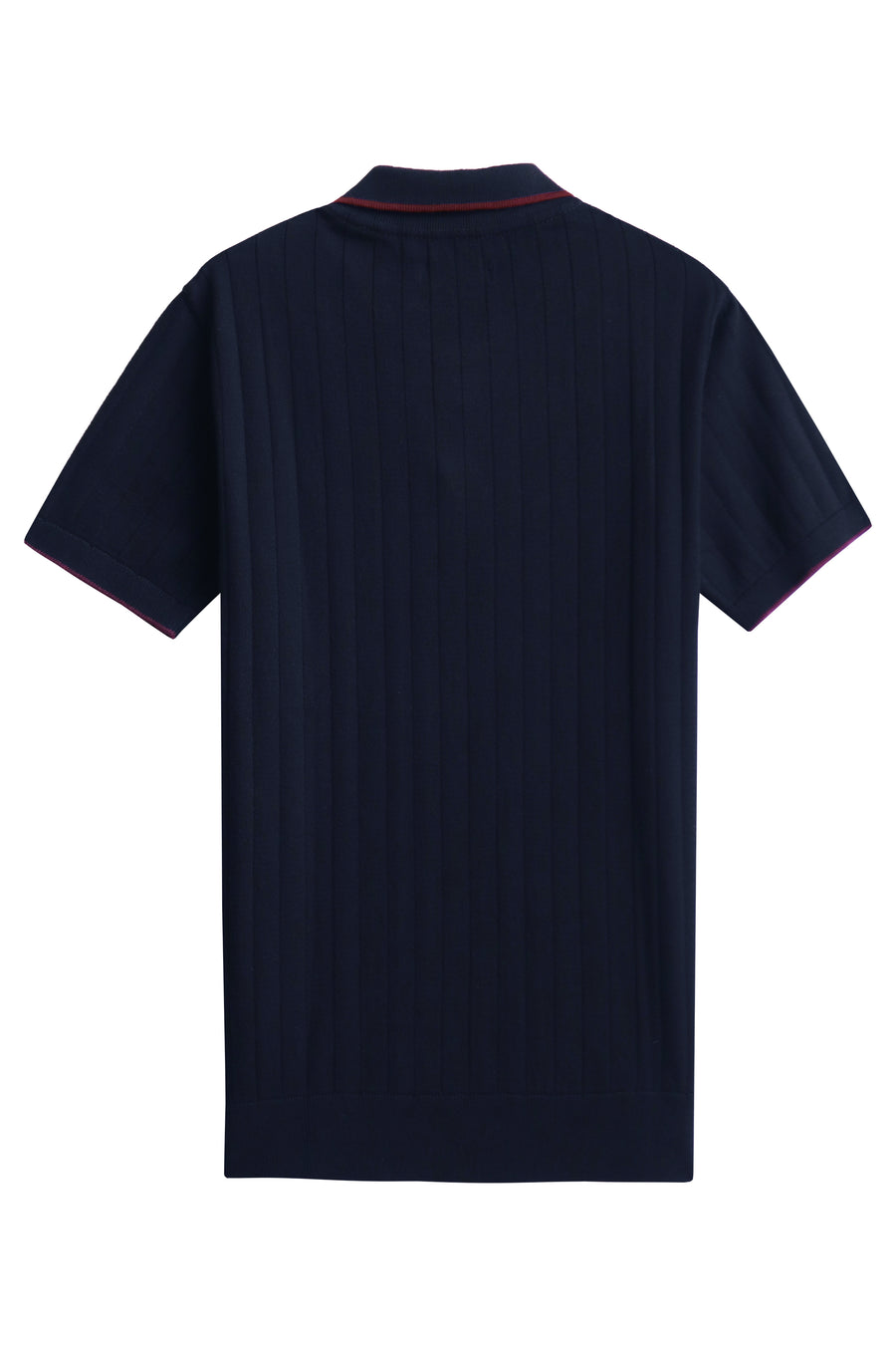 Navy Drop Needle Knitted Polo