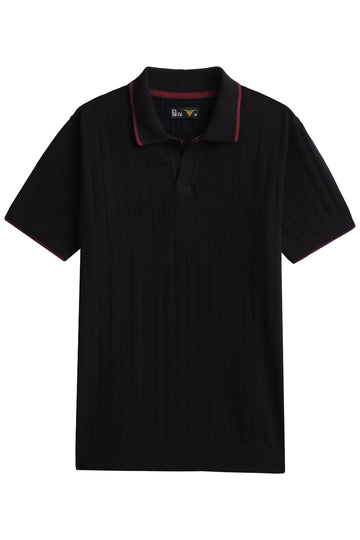 Black Drop Needle Knitted Polo
