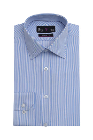 Blue & White Regular Fit Dress Shirt – Soft Luxury Finish