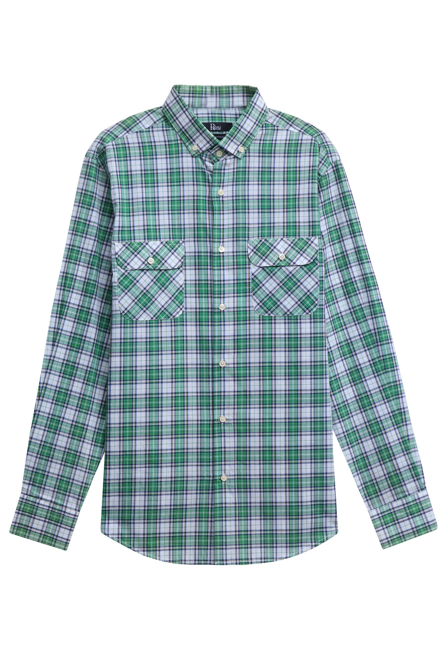 Green Double Pocket Check Casual Shirt