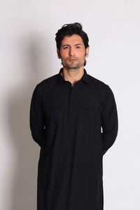 Regal Black Double Pocket Shalwar Kameez